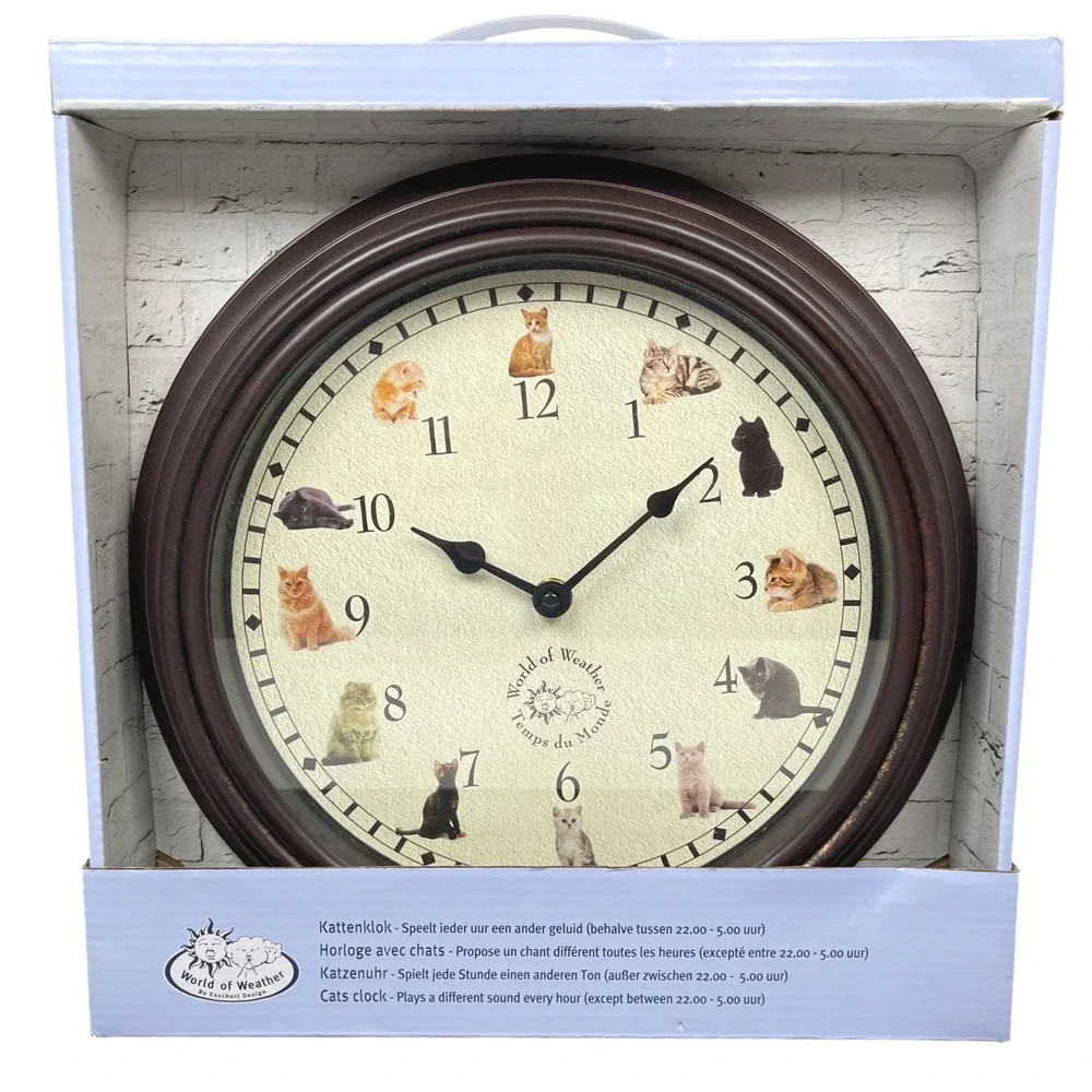 World of Weather Cats Clock Wall Decor Brown Novelty Sound Effects TF013 Meow